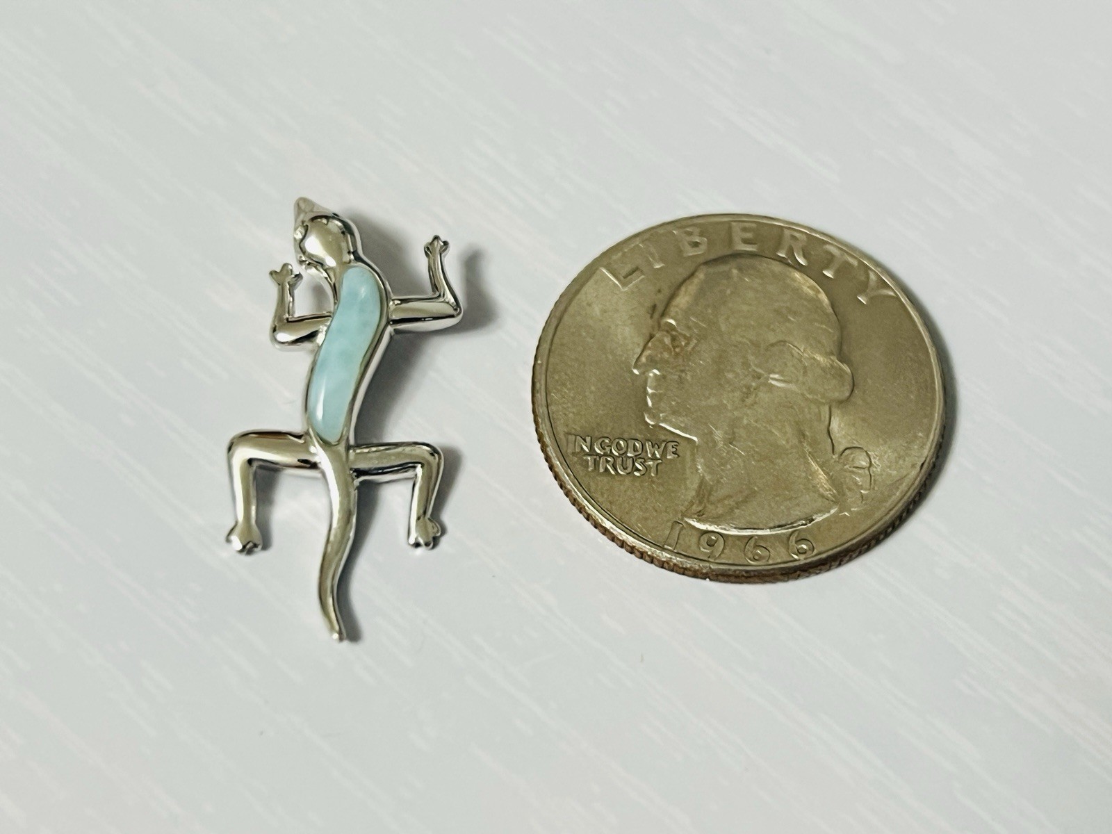 Sterling Silver 27mm Blue Larimar Lizard Pendant