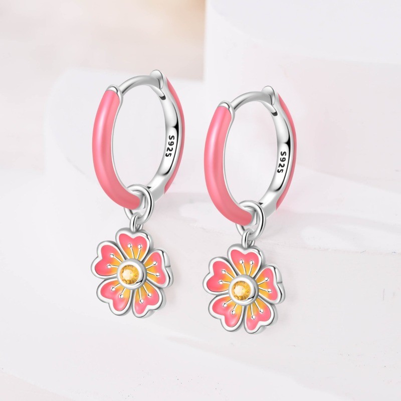 KUNSIR 925 Sterling Silver Peach Blossom Drop Earrings For Women Dangles Gifts