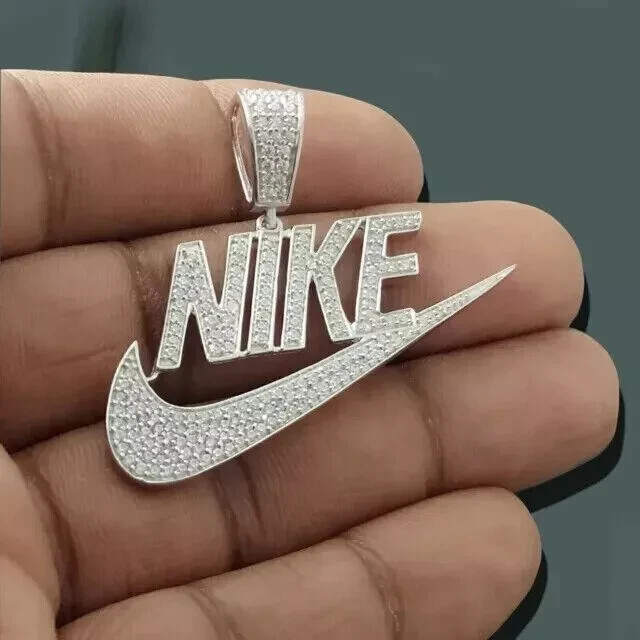 3Ct Round Cut Lab-Created Diamond Men NIKE Charm Pendant 14K White Gold Plated