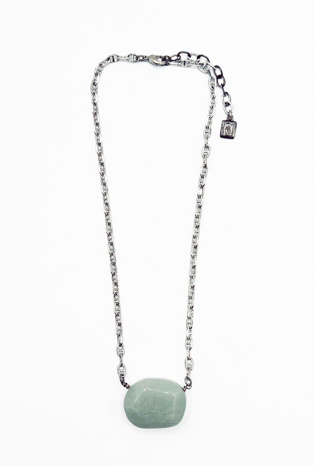 RALPH LAUREN, LAUREN Vintage Fixed Aventurine Pendant & Silver Anchor Chain