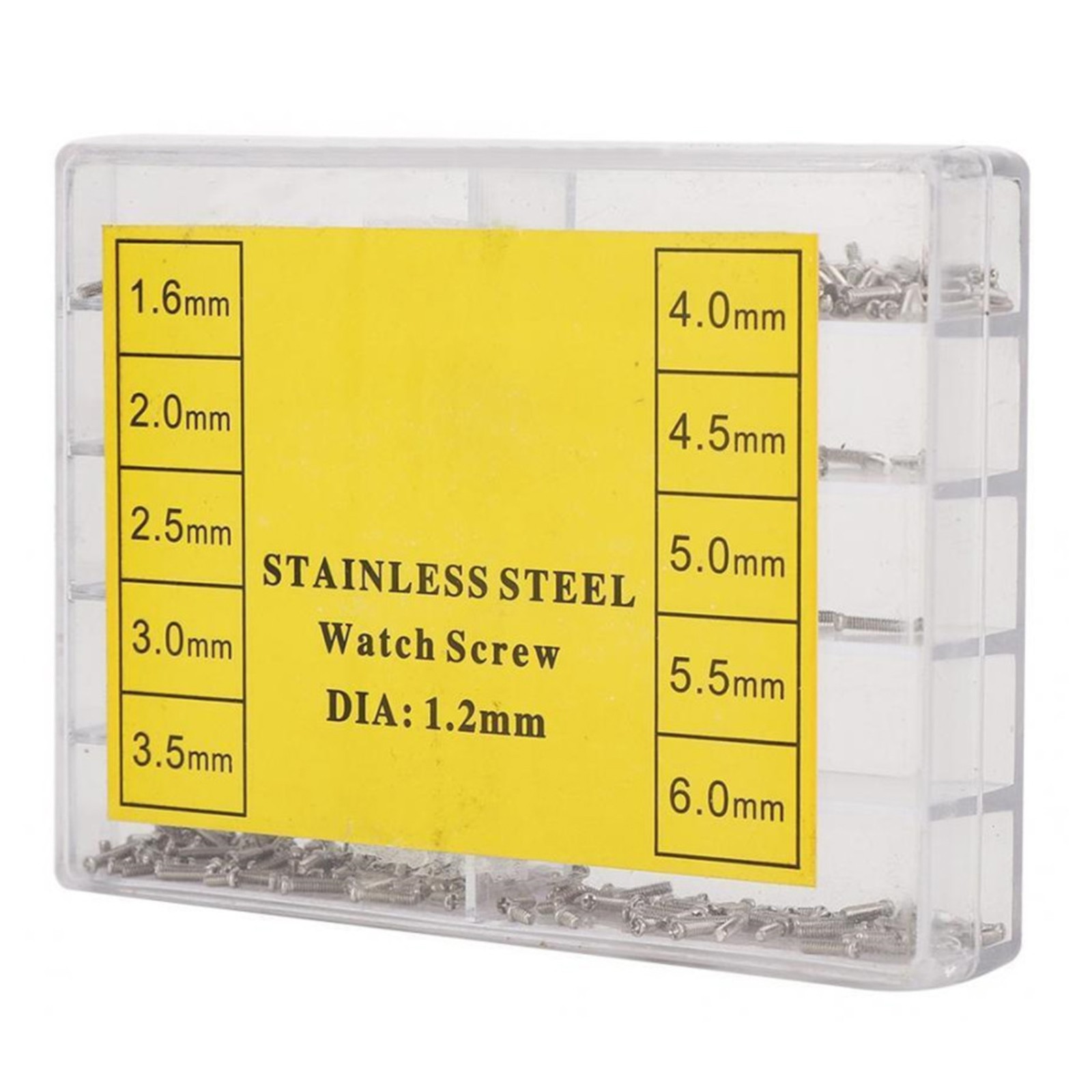 600pcs 1.2mm 1.6mm-6mm Assorted Stainless Steel Eyeglass Jewelry Watch Screw Box