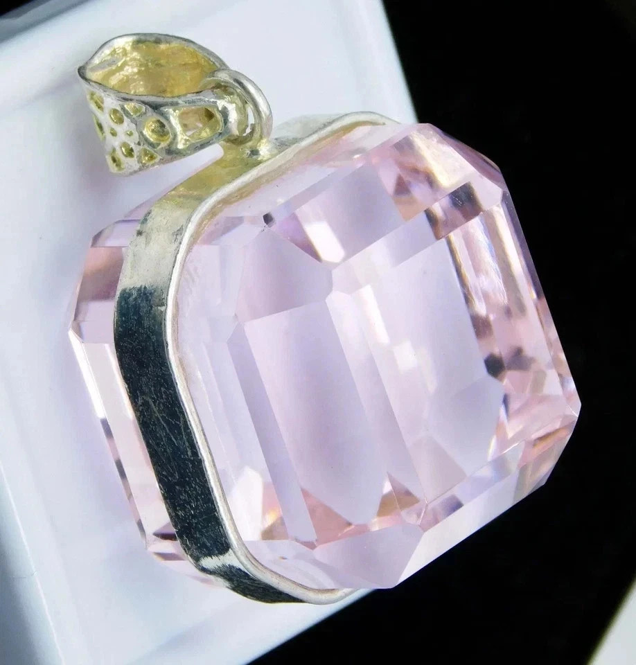 Natural 50 Ct+ EGL Certified Pink Cube Topaz 925 Solid Silver Pendant Gemstone