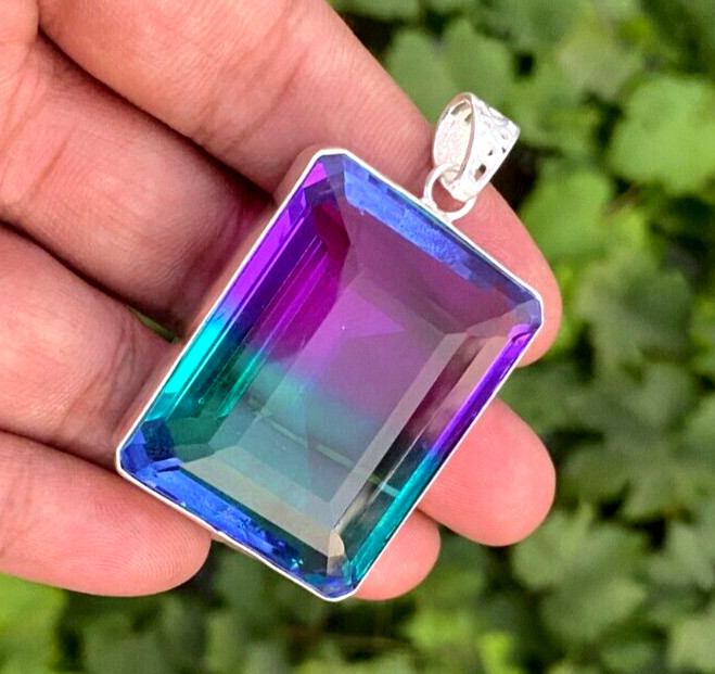 175 Ct Natural Tourmaline Pendant Multi- Color 925 Solid Silver Pendant Gemstone