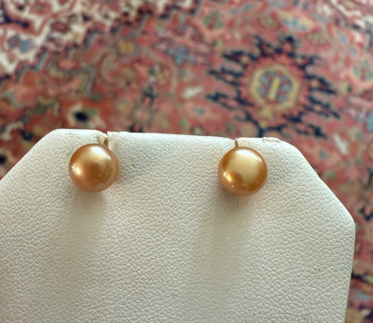 Vintage Tahitian or fresh water golden peachy beige Pearl sterling post earrings