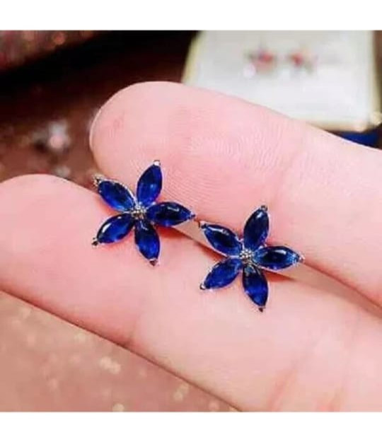 2 Ct Marquise Cut Lab Created Blue Sapphire Stud Earrings 14K White Gold Plated