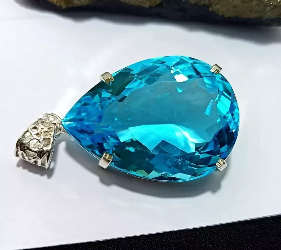 AAA Certified Natural 98 Ct+ Brazilian PEAR BLUE Topaz Pendant Loose Gemstone