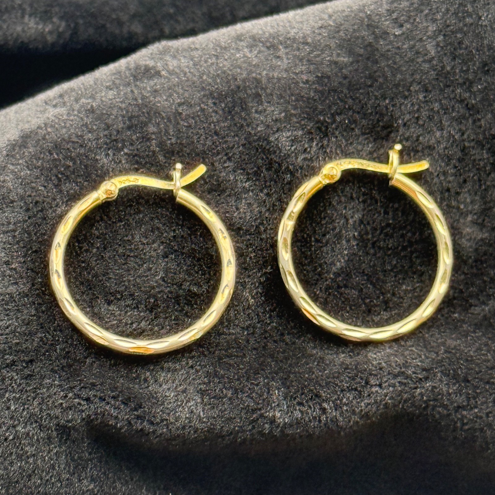 Danecraft 925 Sterling 24K Gold Vermeil Hoop Earrings 1″ Diamond Cut