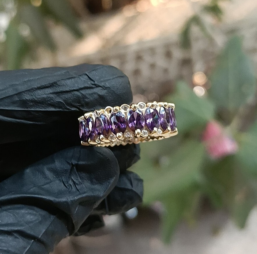 3Ct Marquise Cut Lab Created Amethyst Wedding Band Ring 14K Yellow Gold Plated