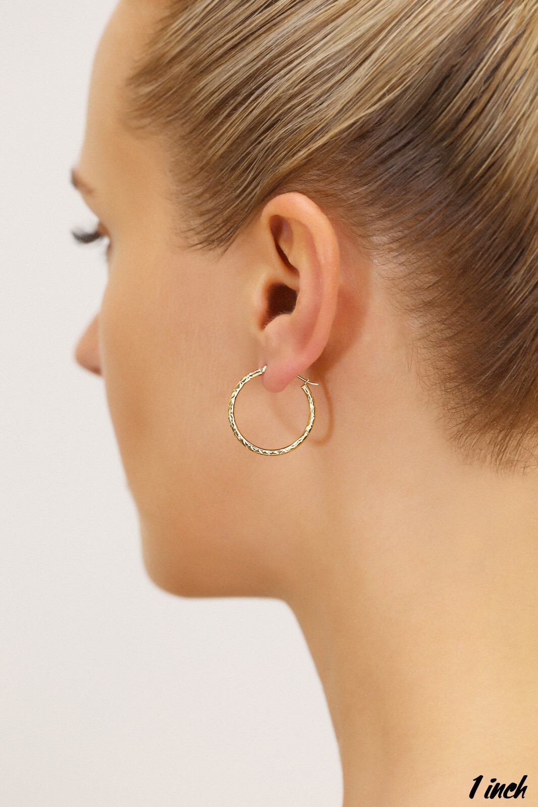14K Real Solid Gold 1″ Large X Diamond-Cut Hoop Earrings Lightweight Large Hoops