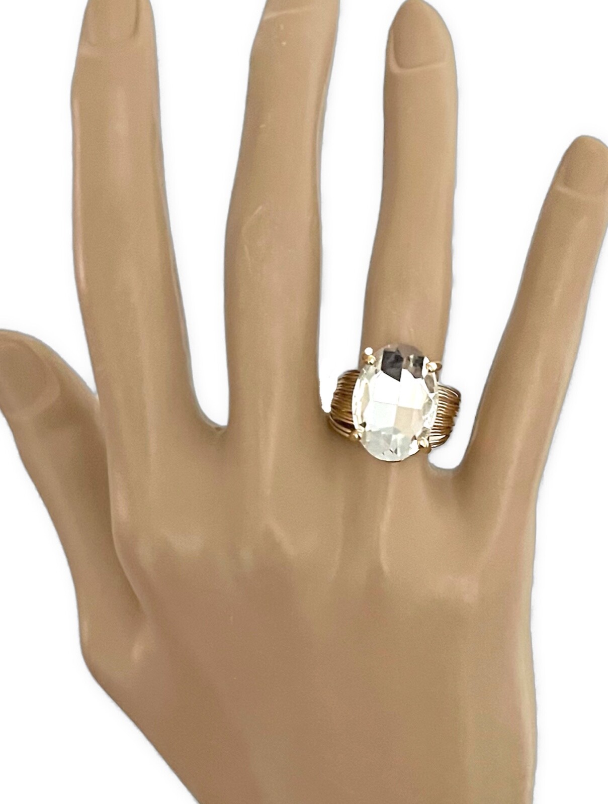 White Colorless Clear Oval Glass Crystal Bling Elegant Adjustable Ring