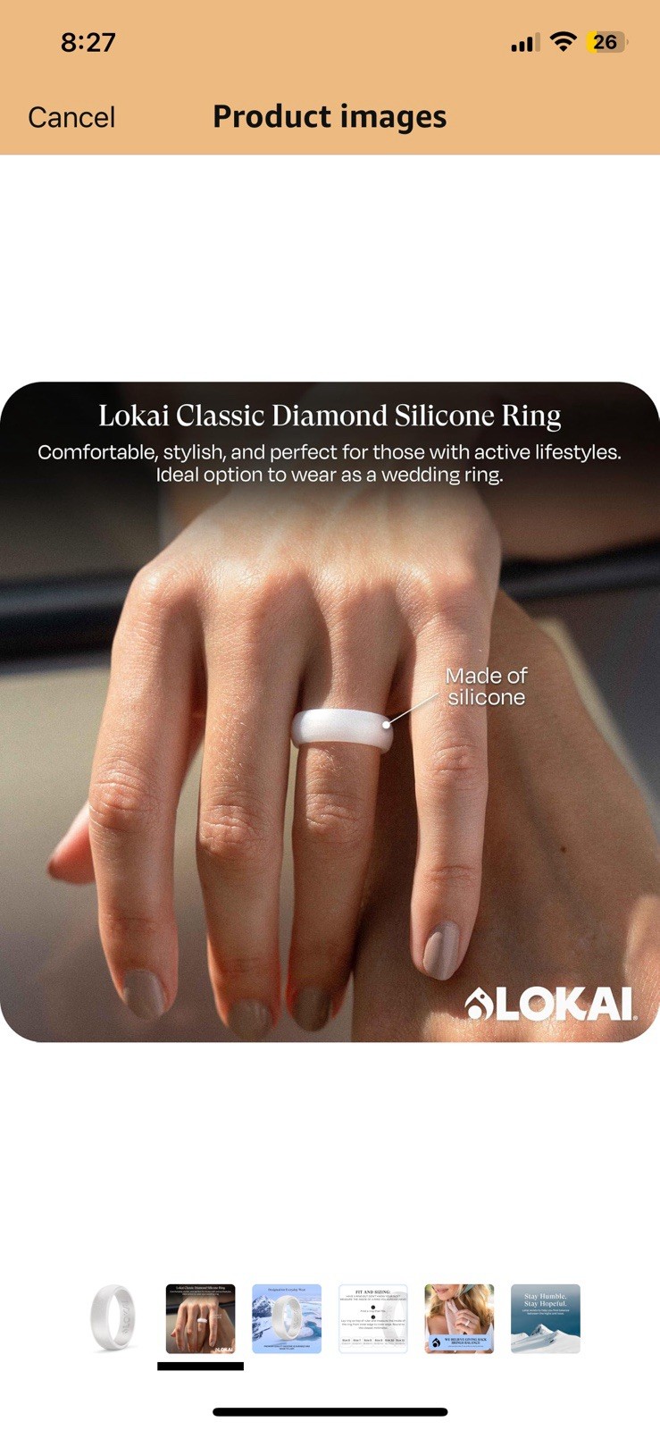 Lokai Silicone Ring Pearl White Size 6 Excellent Condition