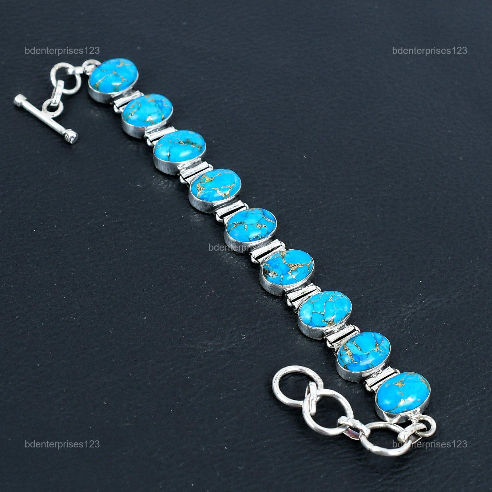 Mothers day Sale 925 Silver Copper Blue Turquoise Stone Chain Bracelet Jewelry