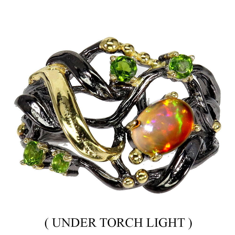 925 Sterling Silver Ring Oval Fire Opal Chrome Diopside Gemstone Jewelry 8