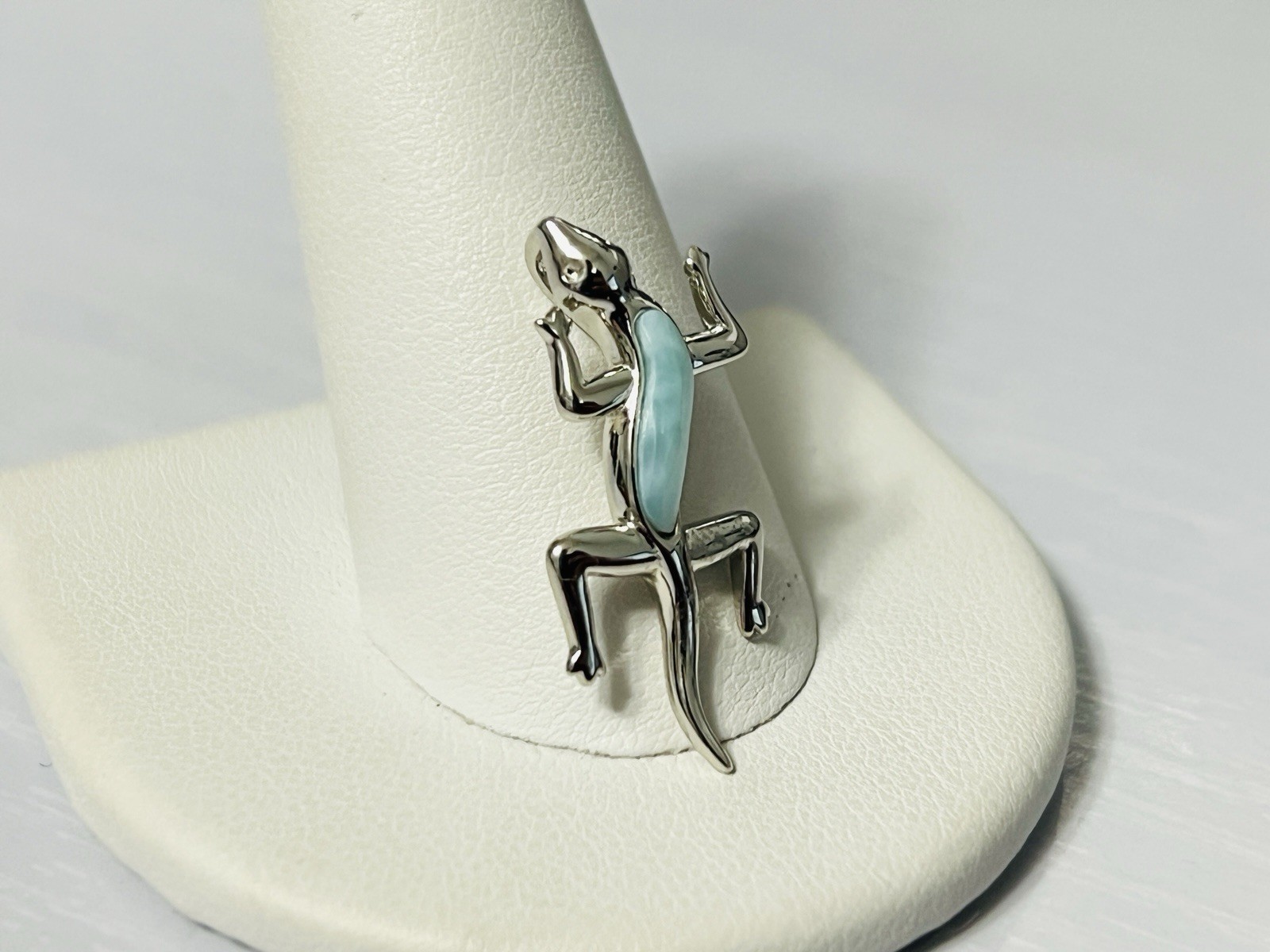 Sterling Silver 27mm Blue Larimar Lizard Pendant