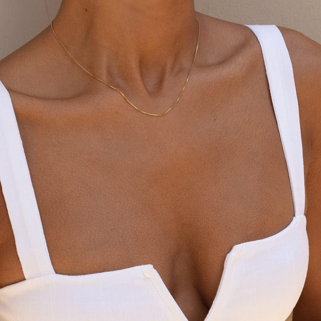 Minimalist Thin Gold Chain 18K Gold Thin Box Chain Necklace Short Small Gold Cha