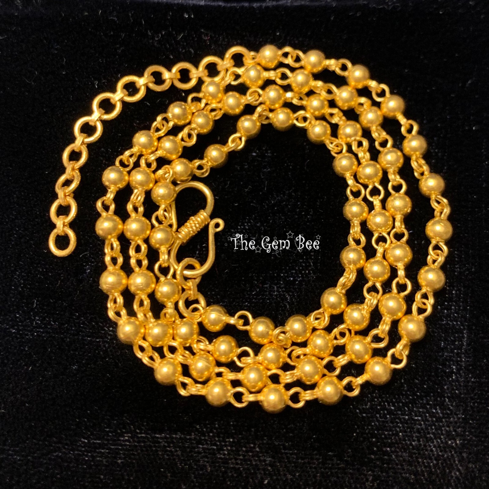 18k Solid Yellow Gold Handmade 3mm Smooth Bead Ball Sphere Chain Necklace