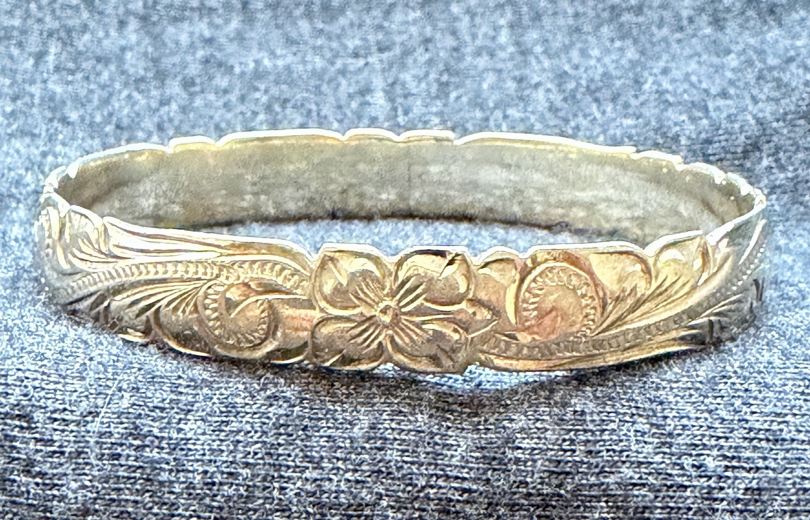 VTG Sterling Silver 925 Hawaiian Heirloom Flower Scroll Baby Bangle Bracelet