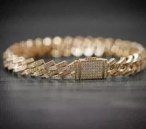 8Ct Round Cut Lab Created Diamond Men’s Tennis Bracelet 14K Yellow Gold Plated