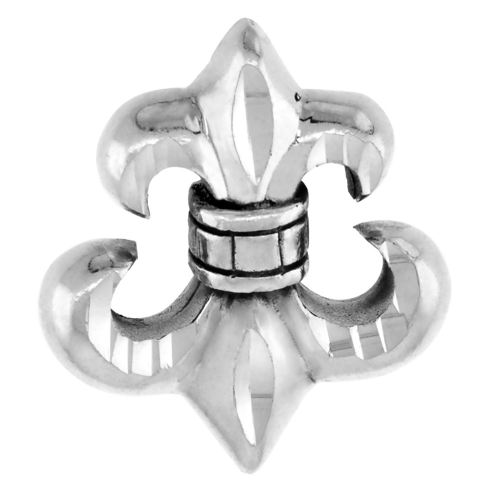 925 Sterling Silver Upside-Down Fleur De Lis Pendant 1 1/16 (27mm) Inch Tall