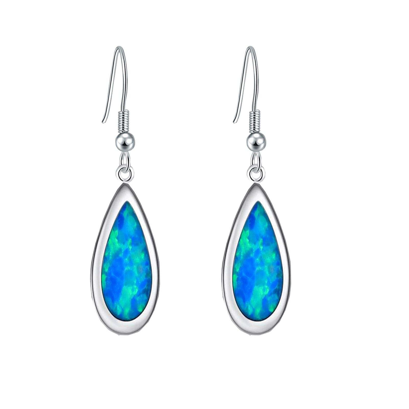 Hawaiian Blue Fire Opal Drop Shape Earrings Silver Filled For Women Girls