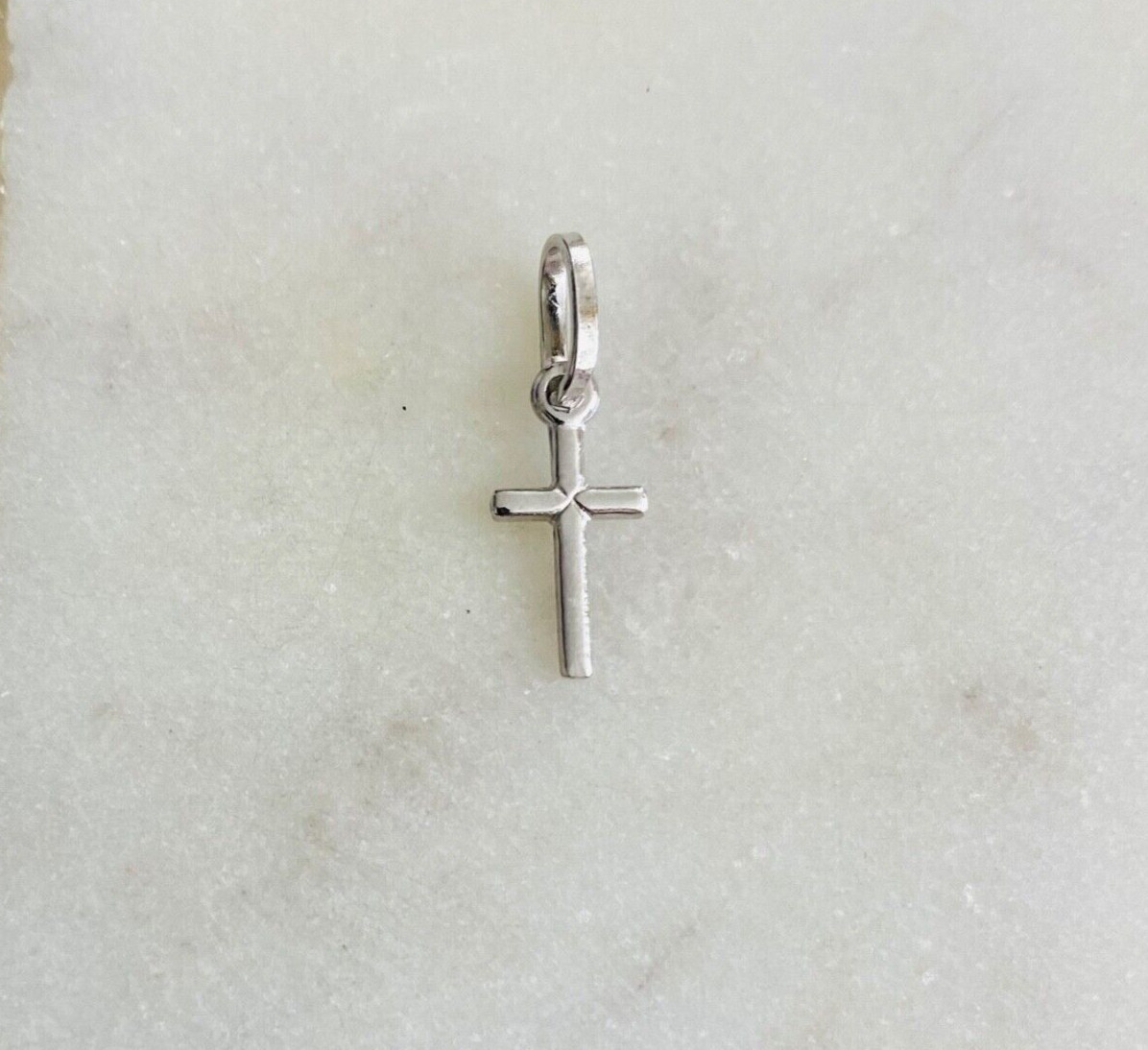 14K White Solid Gold Small Cross 18mm x 6 mm / 14K Solid Gold 0.7″ Cross- PT143W