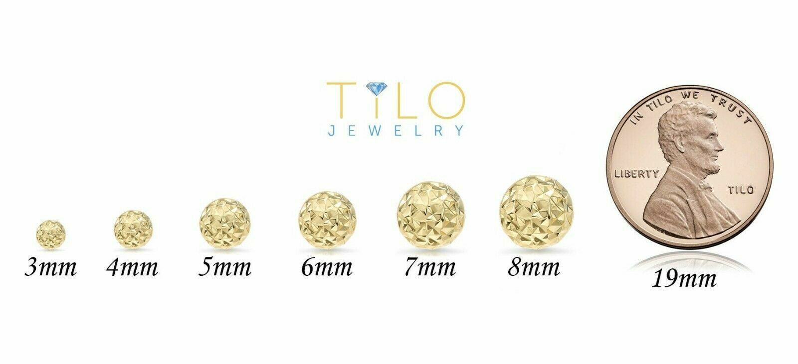 14K Real Solid Yellow Gold Diamond-Cut Round Ball Stud Push-back Earrings