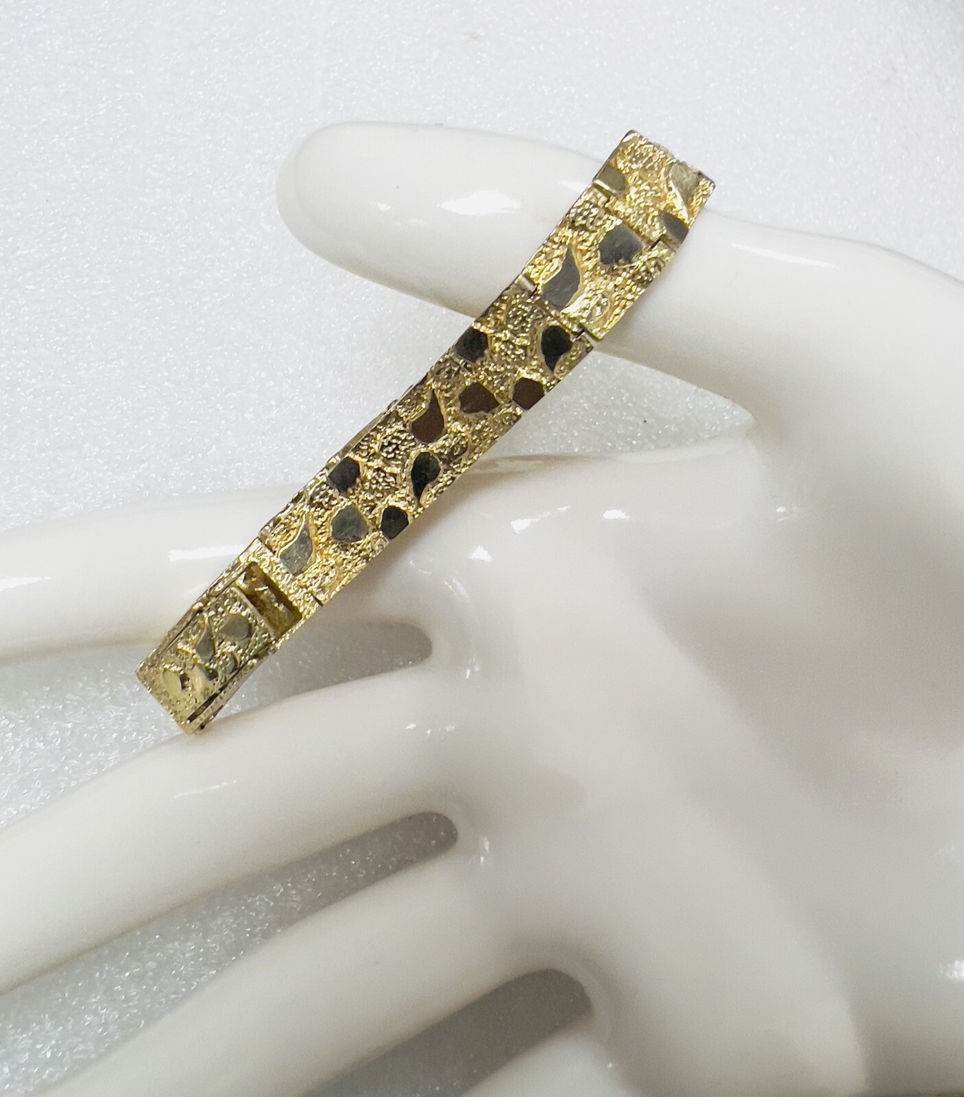14K Solid Yellow Gold Nugget Link Bracelet ~ 9.25mm ~ 8.25-8.5 Inches ~20.20 Grm