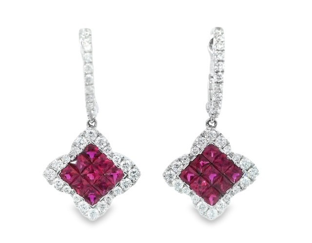 Luxurious 18K White Gold Ruby & Diamond Huggie Earrings by Gregg Ruth