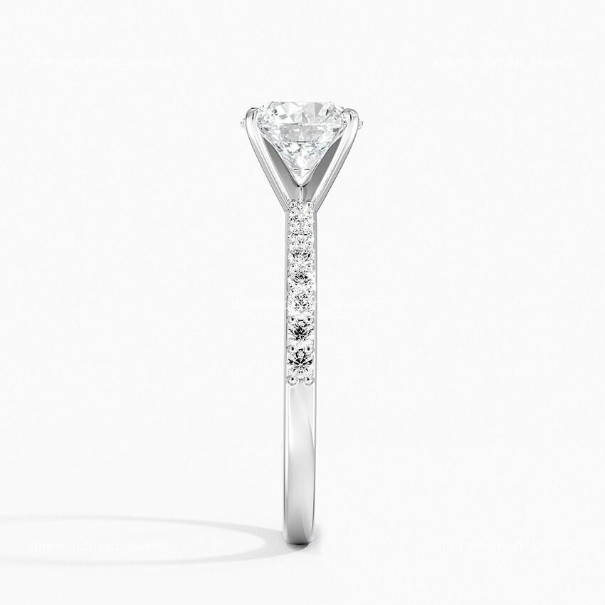 Diamond 10K Solid White Gold Handcrafted Solitaire with Accents April Prong Ring