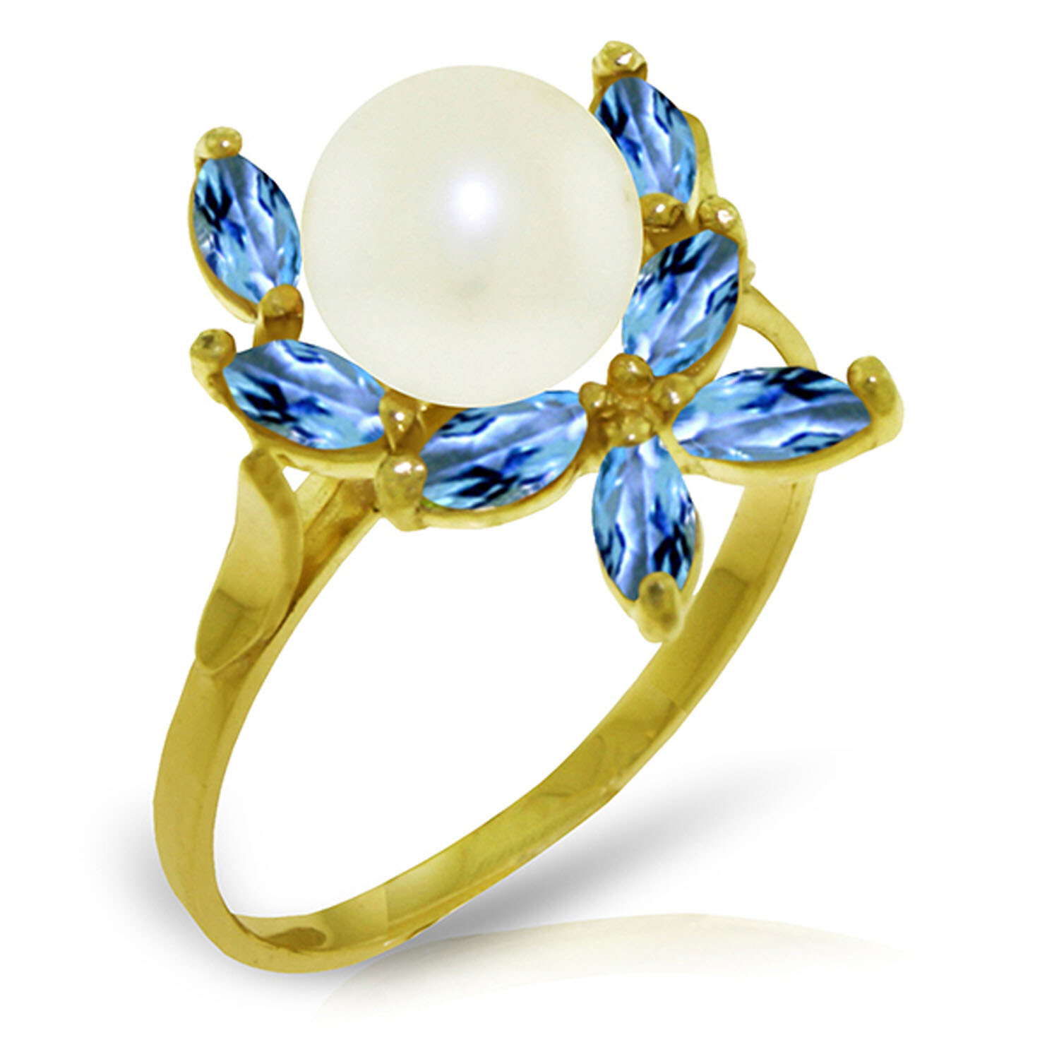 Brand New 2.65 Carat 14K Solid Gold Ring Natural Blue Topaz pearl