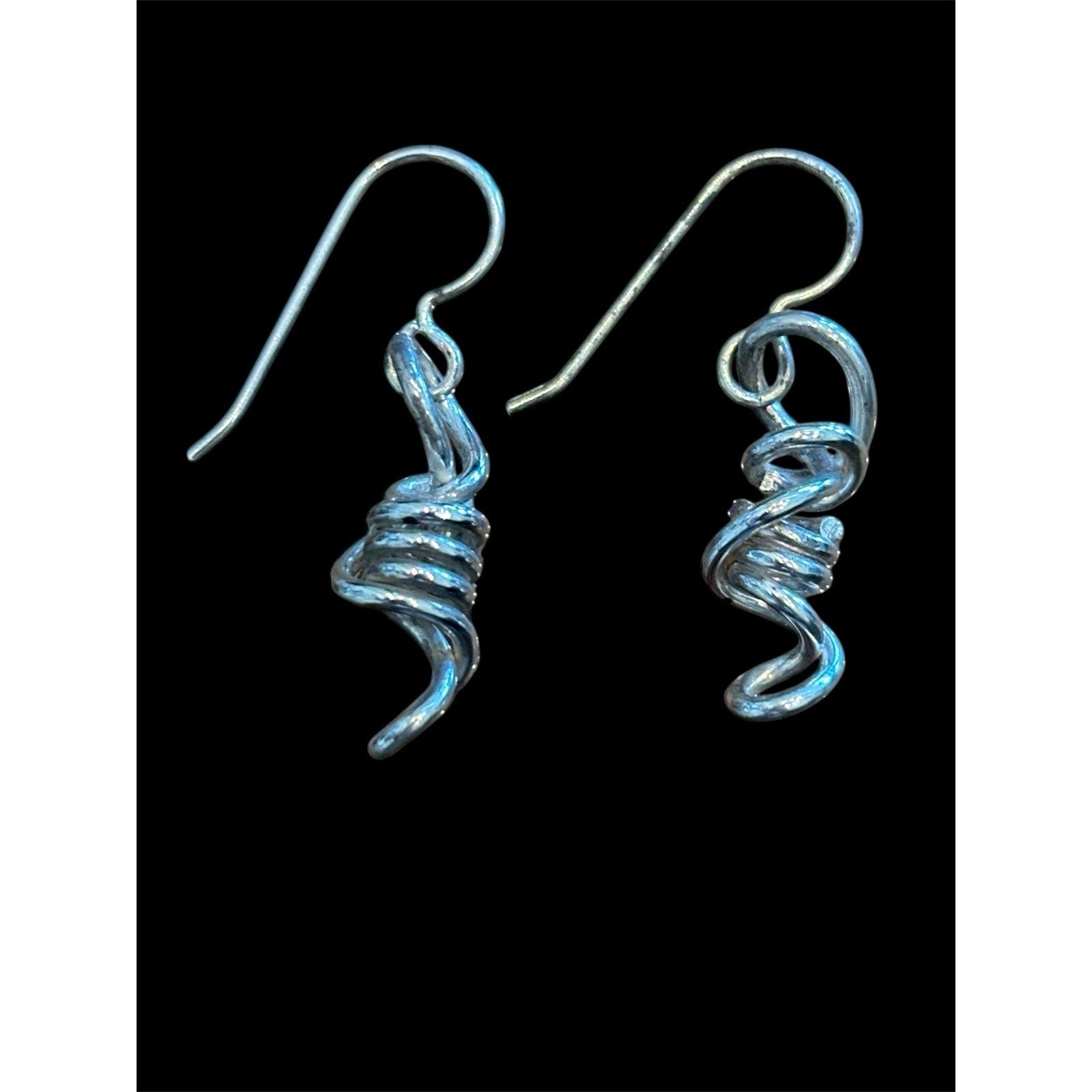 Sterling Silver Industrialist Contemporary Corkscrew Spiral Dangle Earrings 925
