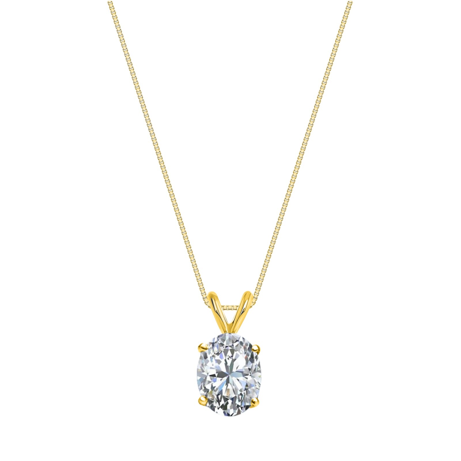 IGI E/VS 2 Ct Oval Lab Grown Diamond Solid 14K Yellow Gold Pendant Necklace 16″