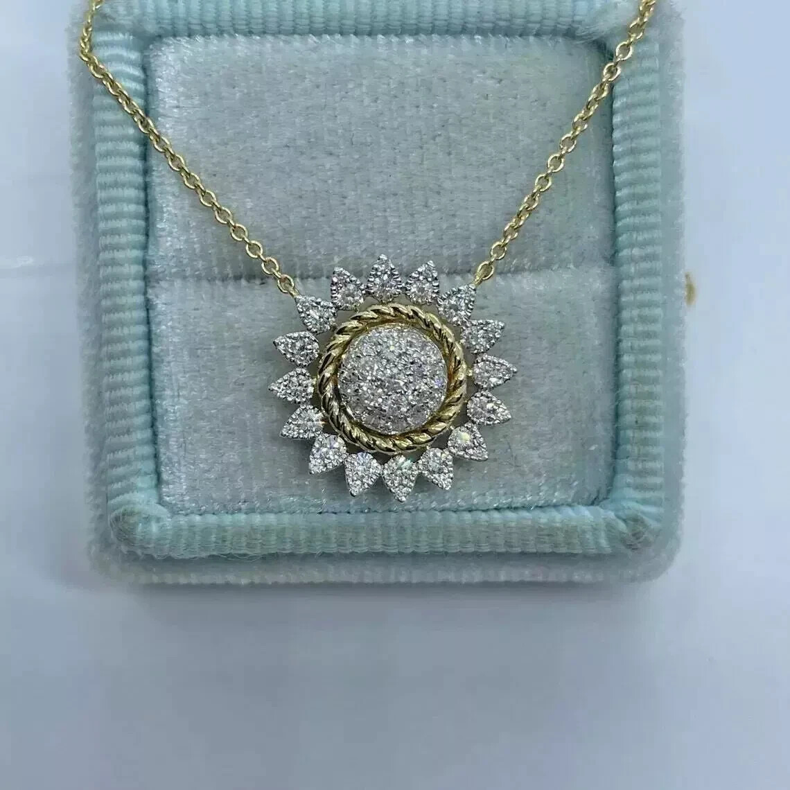 2Ct Round Cut VVS1/D Diamond Flower Pendant Free Chain 14K Yellow Gold Finish