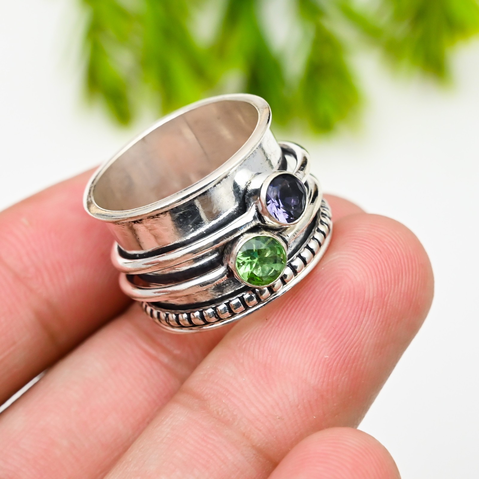 Handmade Amethyst 925 Sterling Silver Beautiful Spinner Ring For Gift