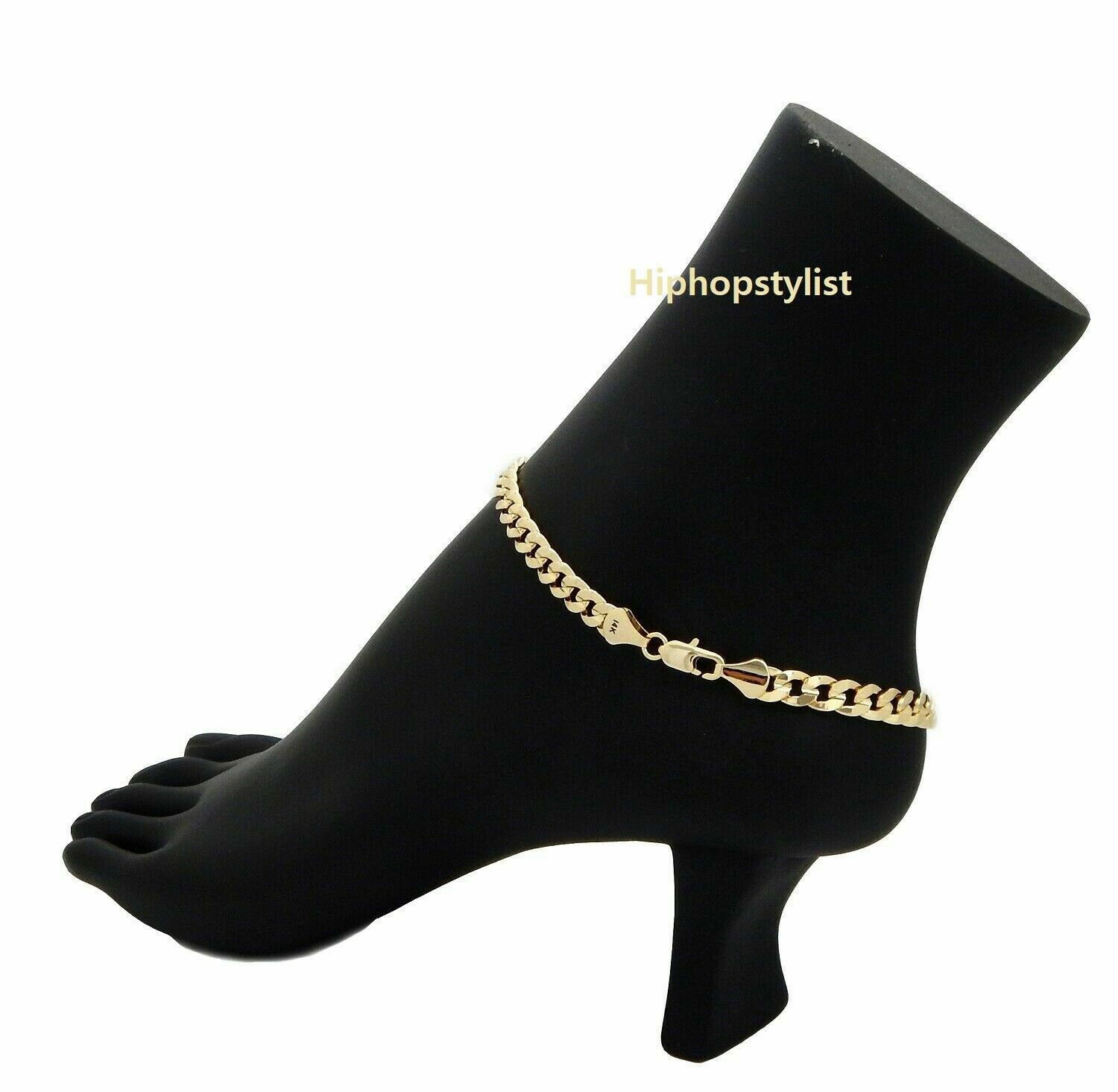 10″ CONCAVE CUBAN CURB LINK CHAIN QUALITY ANKLET BRACELET 14K ITALY GOLD PLATED