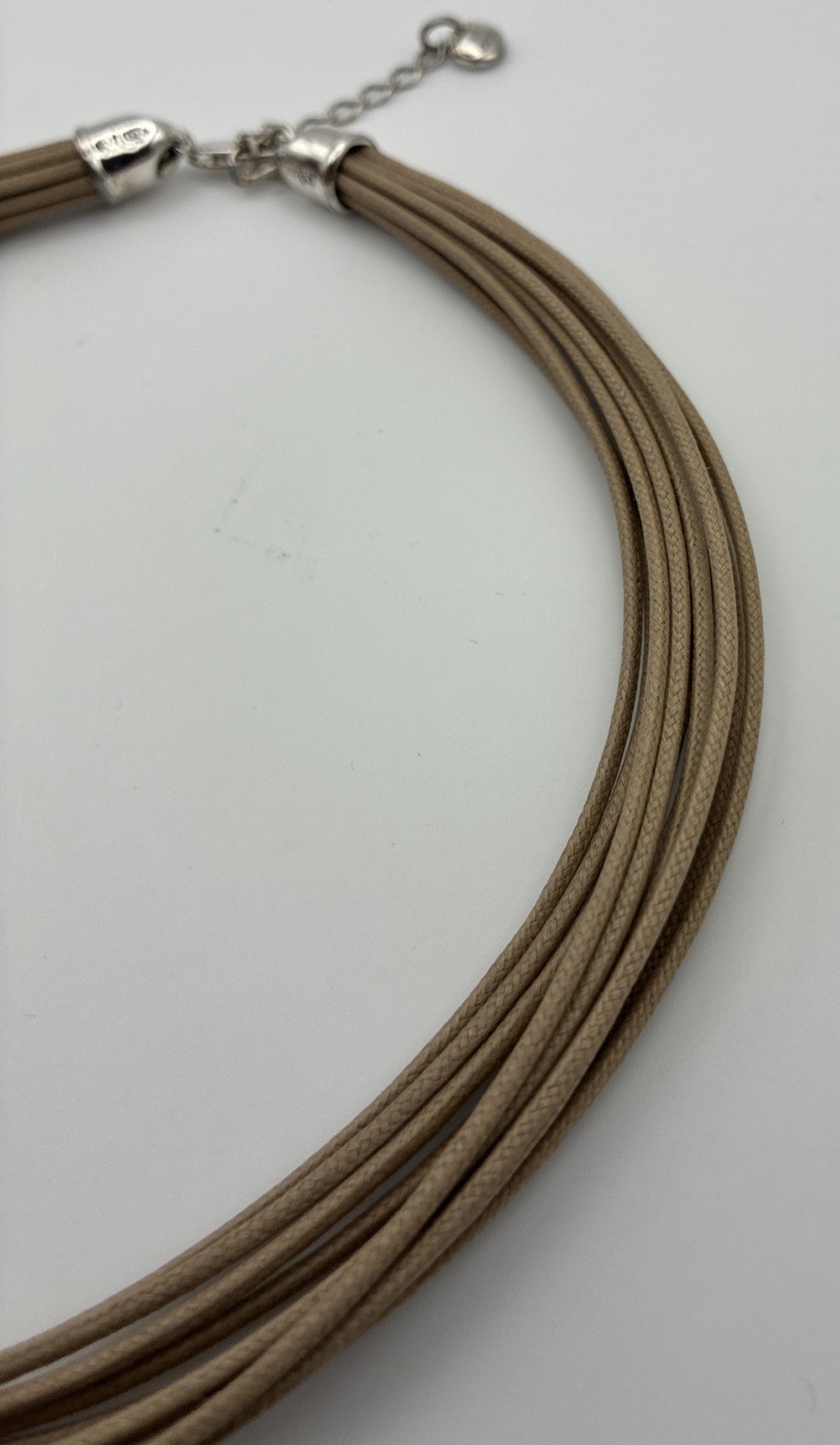 2005 RAGE Branded Tan Multi Cord Necklace/Choker w/ 925 Sterling Silver Ends 16”