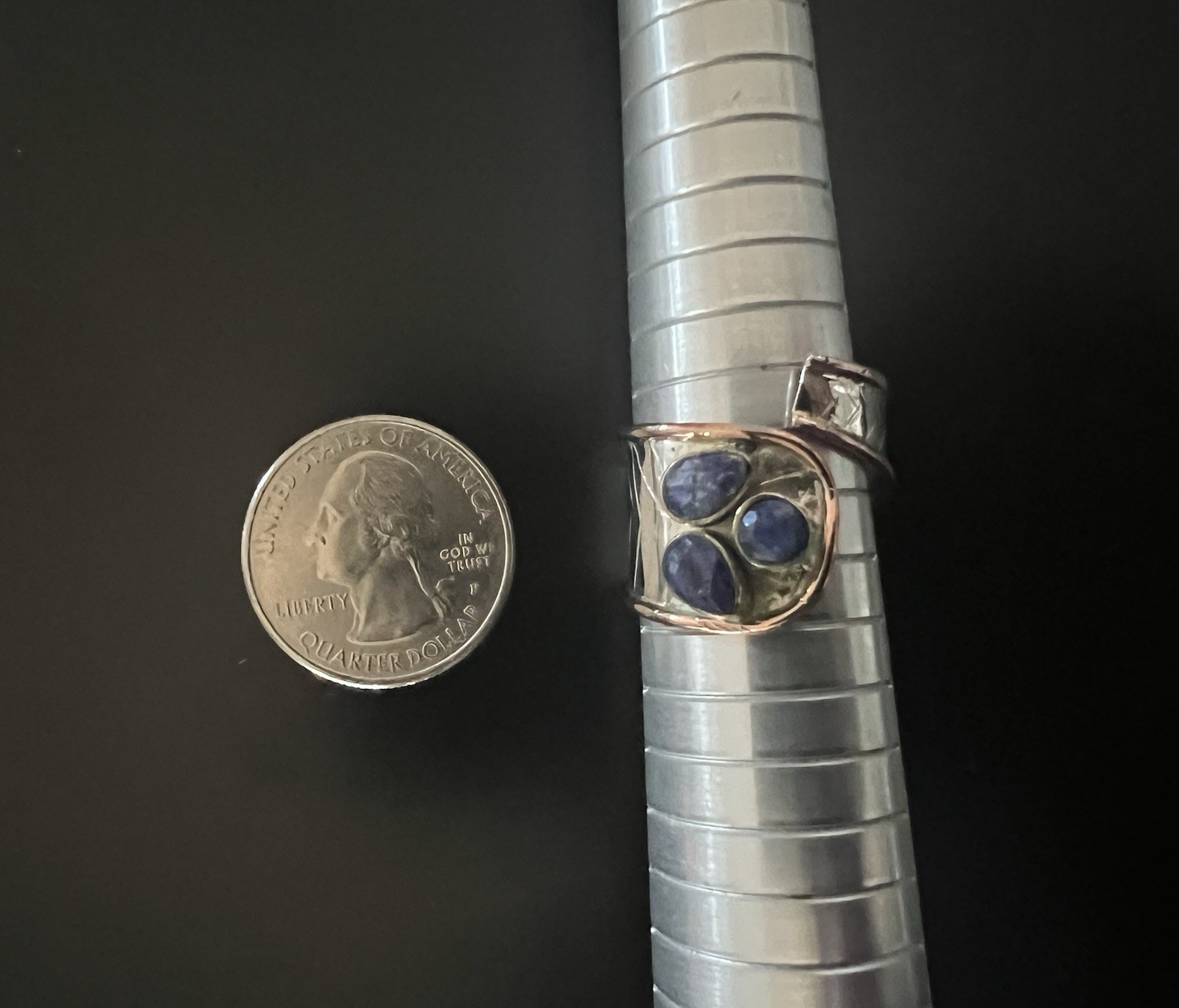 Adjustable Wrap Around Raw Sapphire Ring Sterling Silver w/Copper size 9-10