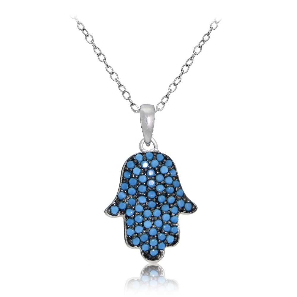 Sterling Silver Nano Simulated Turquoise Hamsa Hand Necklace