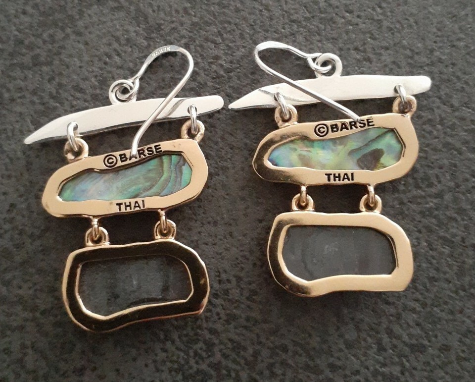 HSN Designer Fine Studio Barse Mixed Metals Abalone Hematite Dangle Earrings