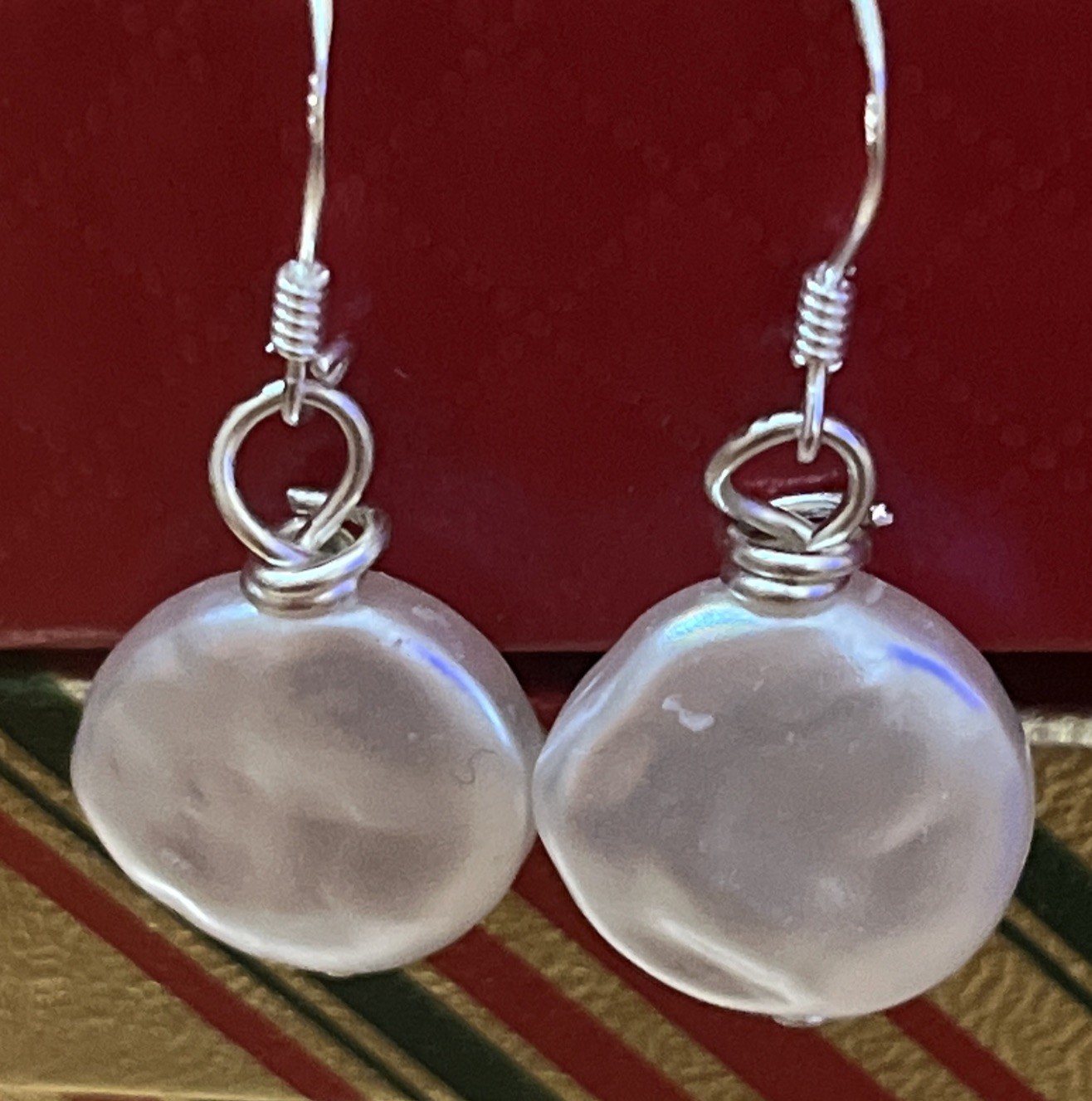 Freshwater 15mm Disc Pearl Drop Earrings Sterling Silver Hook Ear wires