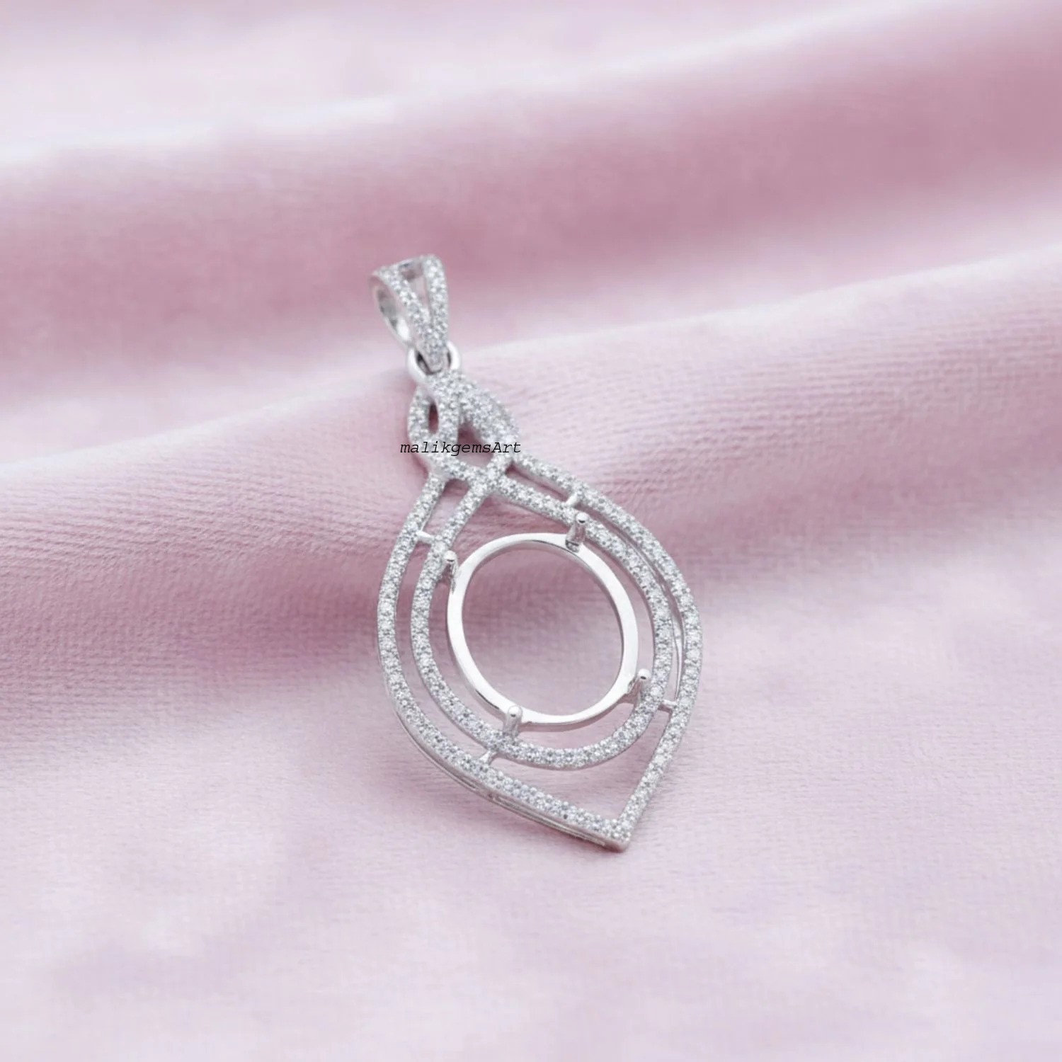 12 X 14 MM Oval Cut CZ Setting Mount Pendant 925 Sterling Silver Mount Pendant