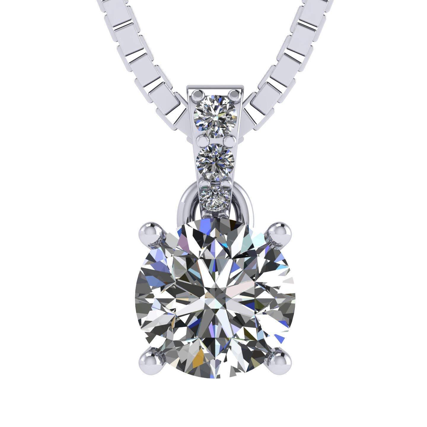 Platinum Plated 925 Sterling Silver 4-Prong Round Pendant Necklace With 4 TCW CZ