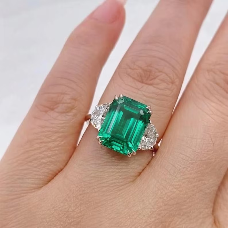 5.40Ct Emerald Cut Natural Emerald Diamond 14K Yellow Gold Wedding Ring Size 7 8