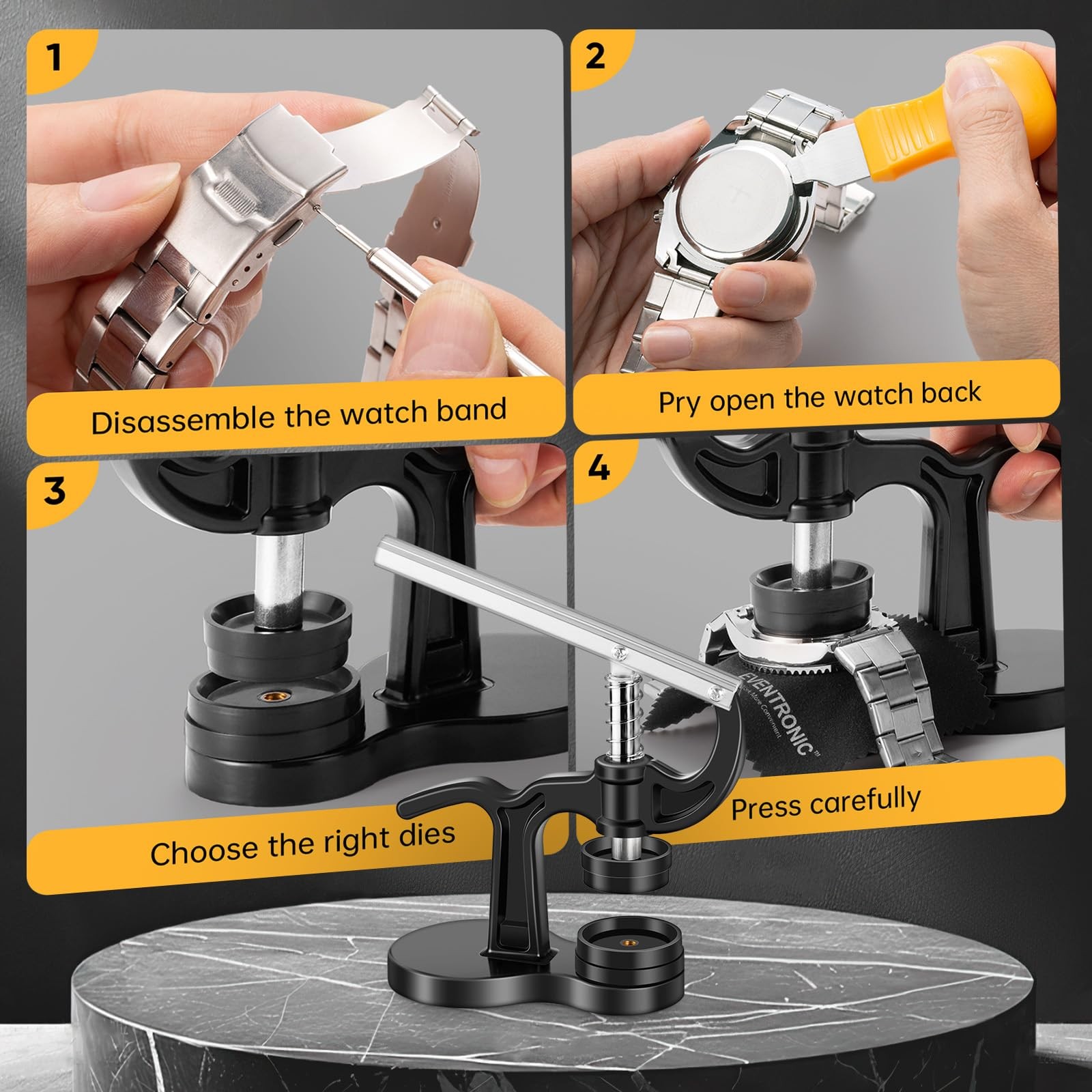 Eventronic 16Pcs Watch Press Tool Set, Back Case Closer for Closing 16PCS