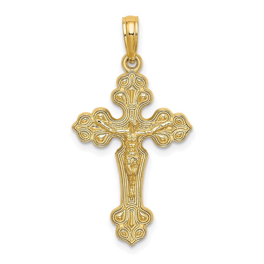 10k Yellow Gold Crucifix with Fancy Tips Charm Pendant L-1.17 Inch