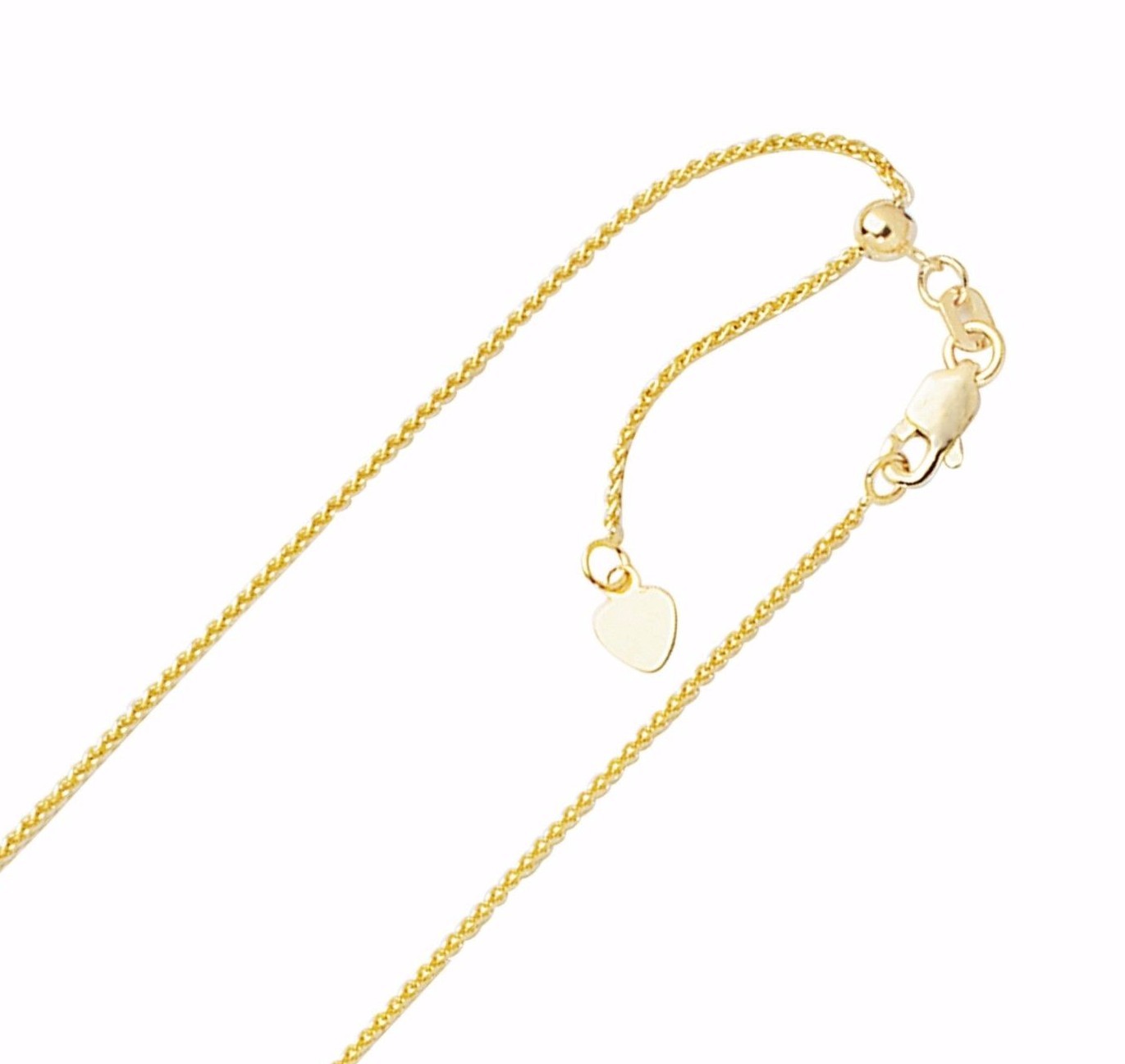 1mm Solid Adjustable Spiga Wheat Chain Necklace REAL 10K Yellow Gold 22″ 2.4gr