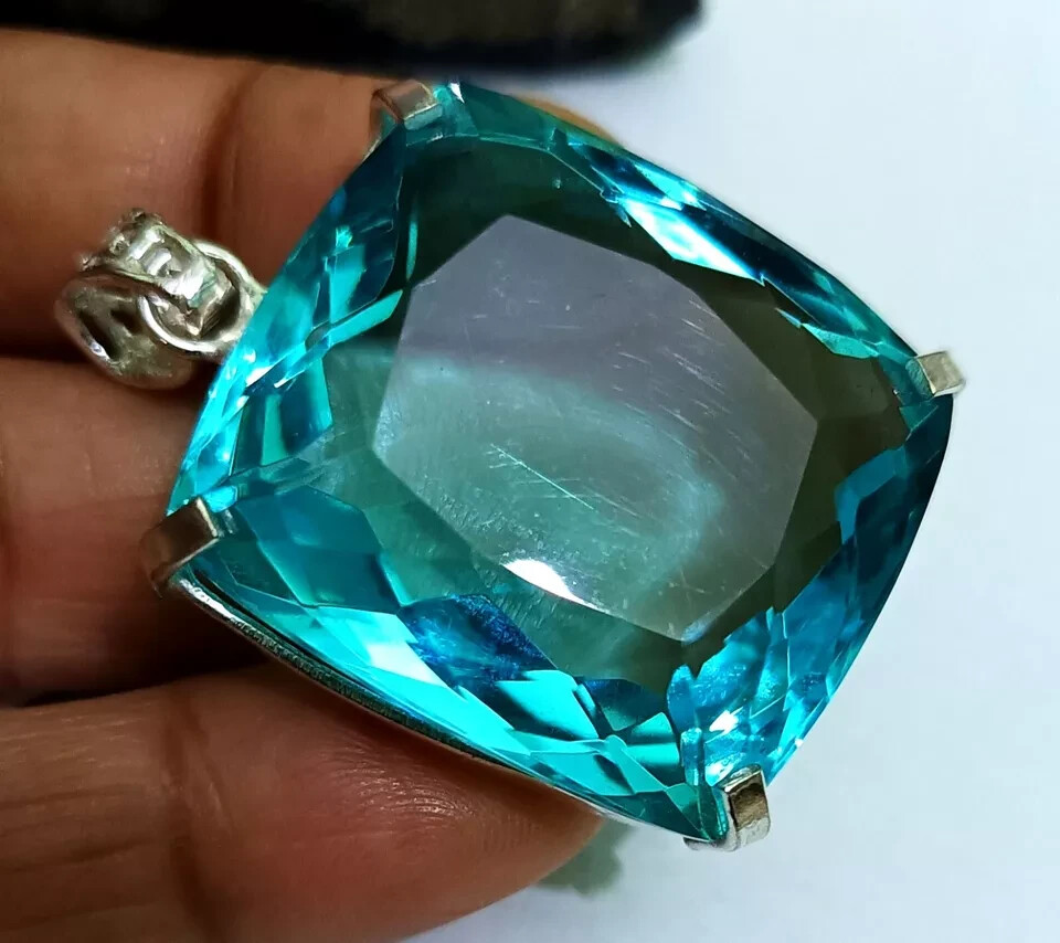 100 Ct+ Certified Natural Blue Topaz 925 Solid Silver Pendant Loose Gemstone A+