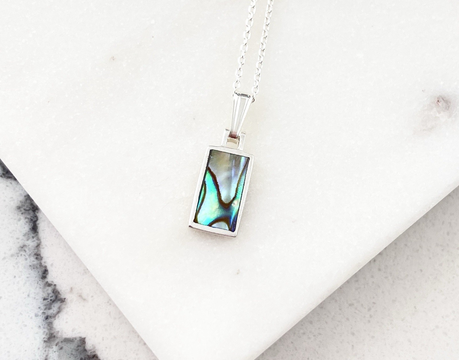 925 Sterling Silver Dainty Abalone Charm Pendant Necklace