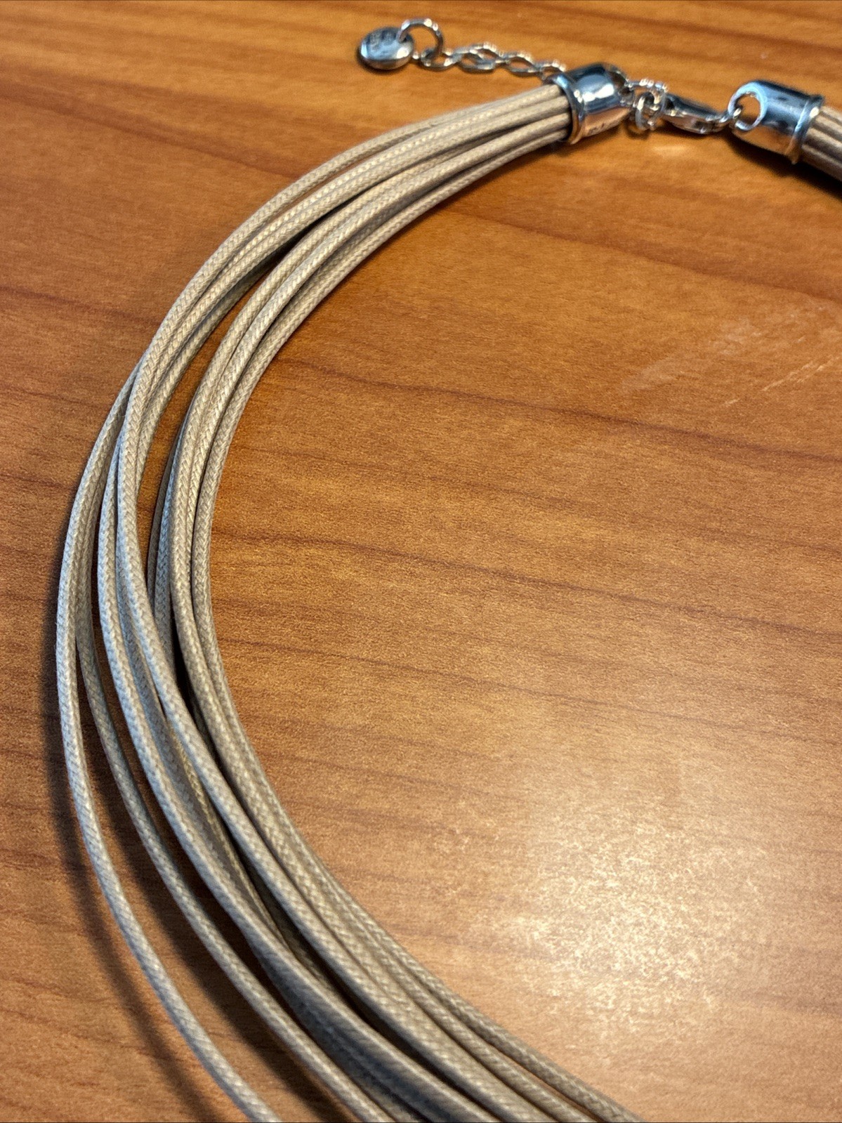 2005 RAGE Branded Tan Multi Cord Necklace/Choker w/ 925 Sterling Silver Ends 16”