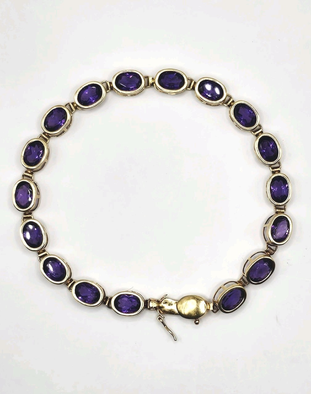 Vintage 14K Gold Natural Amethyst Tennis Bracelet Bezel-Set Estate 1980s–1990s
